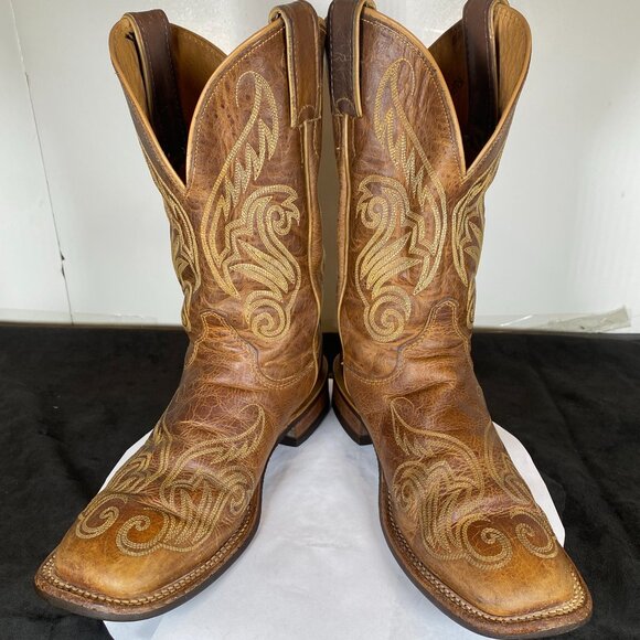 7B Vintage Justin Square Toe, Brown Ankle Cowboy Boots, Handcrafted - Picture 8 of 11